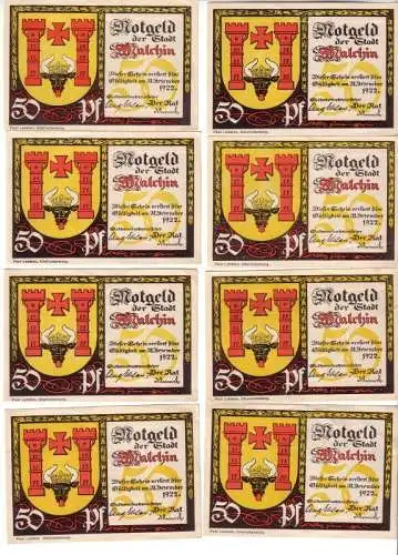 8 Banknoten Notgeld der Stadt Malchin 1922