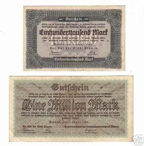 2 rare Banknoten Inflation Stadt Plauen 1923