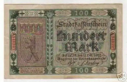 100 Mark Banknote Notgeld Stadt Berlin 1922