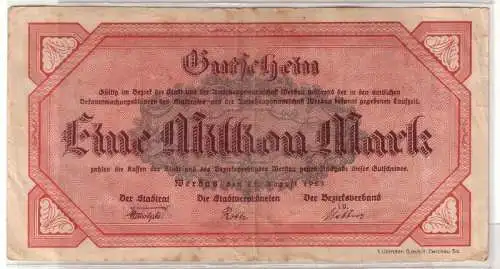 1 Million Mark Banknote Stadt Werdau 25. August 1923