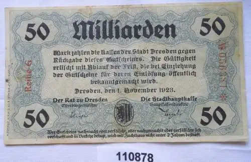 50 Milliarden Mark Banknote Inflation Stadt Dresden 1.11.1923 (110878)