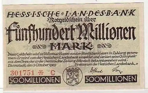 500 Millionen Mark Banknote Inflation Darmstadt 1923