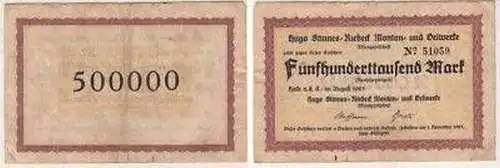 Infla Banknote 500000 Mark Hugo Stinnes Halle 1923