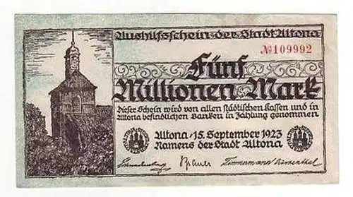 Banknote Inflation 5 Millionen Hansestadt Altona 1923