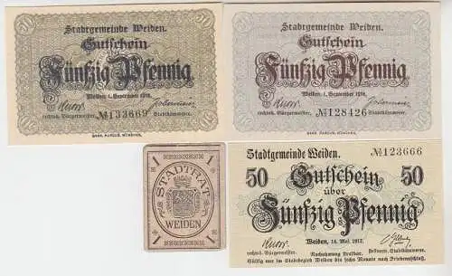 4 Banknoten Notgeld Stadtgemeinden Weiden 1918