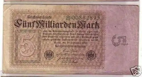 seltene Banknote 5 Milliarden M 10.9.1923 Rosenberg 112