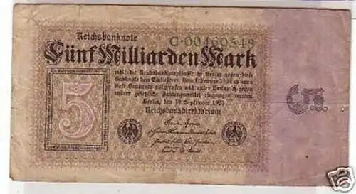 seltene Banknote 5 Milliarden M 10.9.1923 Rosenberg 112