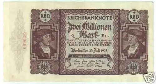 seltene Banknote 2 Millionen Mark23.7.1923 Rosenberg 89