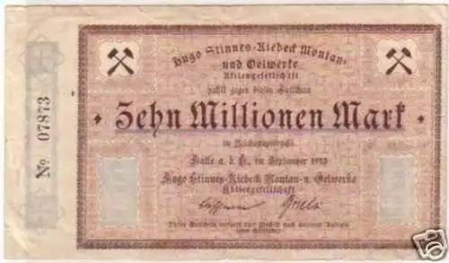 Banknote Inflation 10 Millionen Mark Halle Sept. 1923