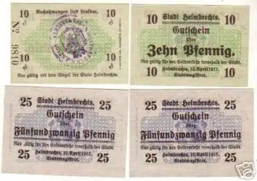 4 Banknoten Notgeld Stadt Helmbrechts 1917