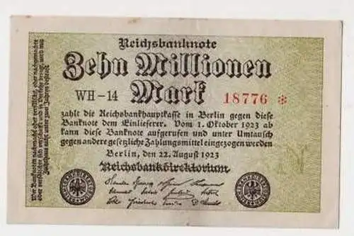 Infla Banknote 10 Millionen 22.8.1923 Rosenberg 105 e