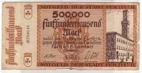 500000 Mark Banknote Stadt Fürth in B. 15.08.1923