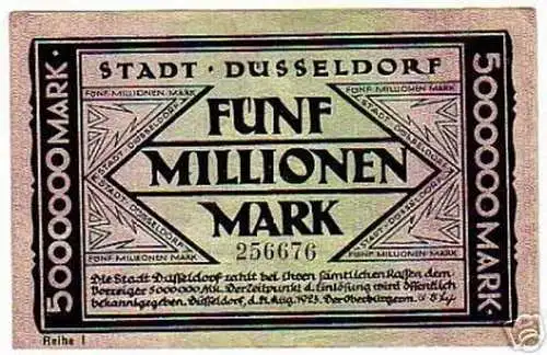 rare Banknote Inflation 5 Millionen Mark Düsseldorf1923