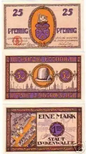 3 Banknoten Notgeld der Stadt Luckenwalde 1921