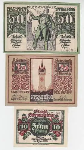 3 Banknoten Kriegsgeld der Stadt Straubing 1918