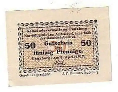 Banknote 50 Pfennig Notgeld Gemeindeverwaltung Penzberg