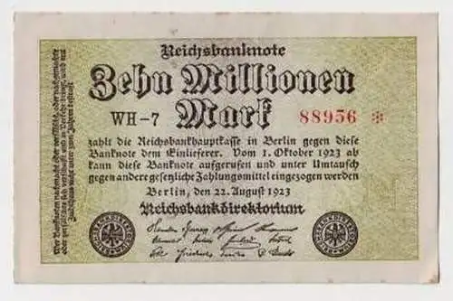 Infla Banknote 10 Millionen 22.8.1923 Rosenberg 105 e