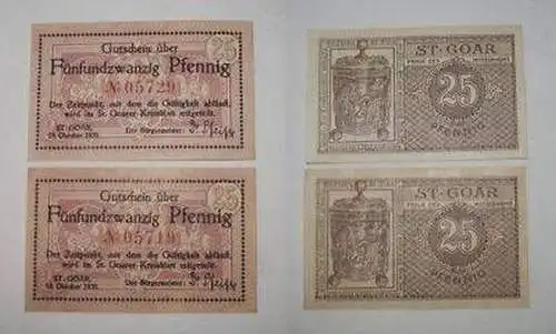 2 Banknoten Notgeld Stadt St. Goar 1920