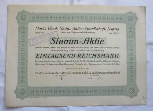 1.000 RM Aktie Moritz Blank Nachf. AG Leipzig 19.02.1925 (146840)