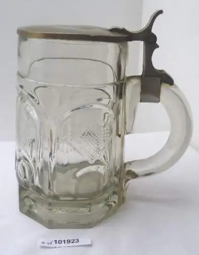 altes dekoratives Bierglas Humpen Glas mit Zinndeckel