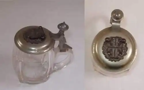 alter Turner Bierkrug aus Glas mit Metalldeckel 1939