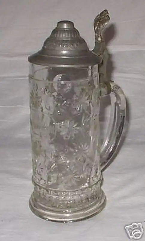 alter Krug Bierkrug Andenkenglas mit Zinndeckel um 1900 0