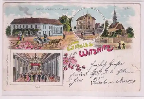 95134 Ak Lithographie Gruß aus Witznitz Gasthof, Schule, Kirche usw. 1907