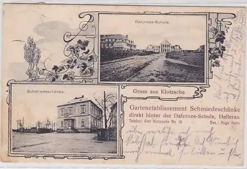 33603 Ak Gruss aus Klotzsche - Gartenetablissement Schmiedeschänke 1913