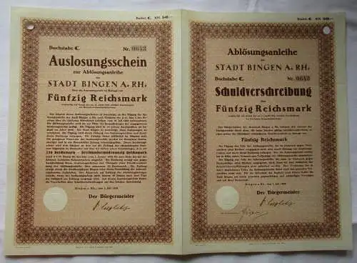 50 Reichsmark Ablösungsanleihe der Stadt Bingen 1.Juli 1929 (164846)