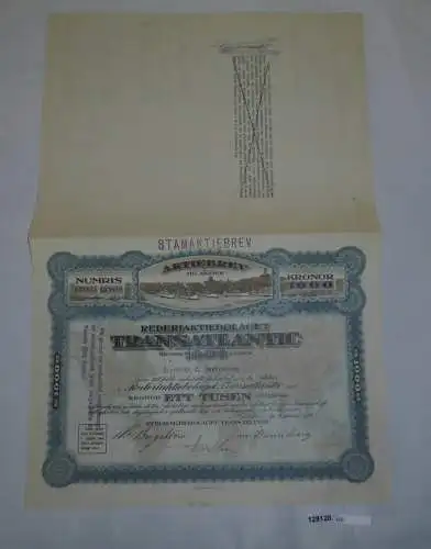 100 Kronor Aktie Rederiaktiebolaget Transatlantic Göteborg 2. Jan. 1919 (128128)