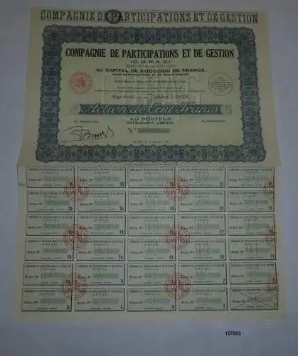 100 Francs Aktie Compagnie de Participations et de Gestion Lyon 1936 (127803)