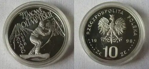 10 Zloty Silber Münze Olympia Nagano 1998 Snowboarder PP (133075)