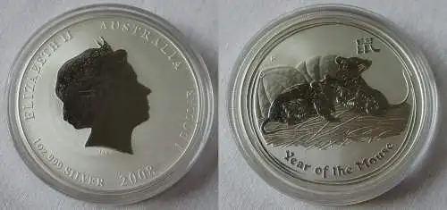 1 Dollar Silber Münze Australien Jahr der Maus 1 Unze Feinsilber 2008 (134156)