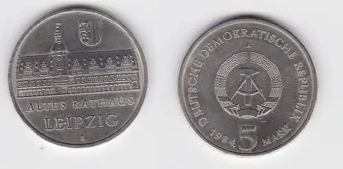 DDR Gedenk Münze 5 Mark Leipzig altes Rathaus 1984 (134384)