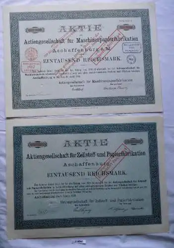 2 Aktien Aschaffenburg Zellstoff- & Papierfabrikation 1921 (114540)