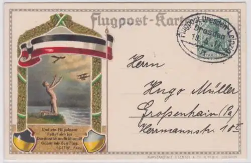 902169 Flugpost Karte mit Stempel Flugpost Dresden-Leipzig Dresden 1914