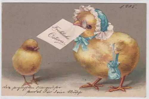 80809 Präge AK Fröhliche Ostern Küken Oma überreicht Küken Brief 1905