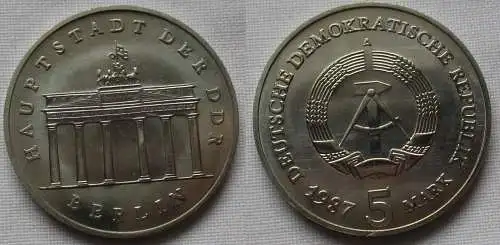 DDR Gedenk Münze 5 Mark Brandenburger Tor 1987 Stempelglanz (109081)