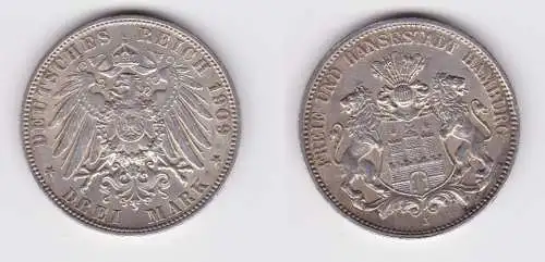 3 Mark Silbermünze Freie und Hansestadt Hamburg 1909 Jäger 64 f.vz (108908)