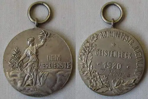 versilberte Medaille Hum.Wettstr. "Rheinland" Geistenbeck 1920 X.Preis  (161266)