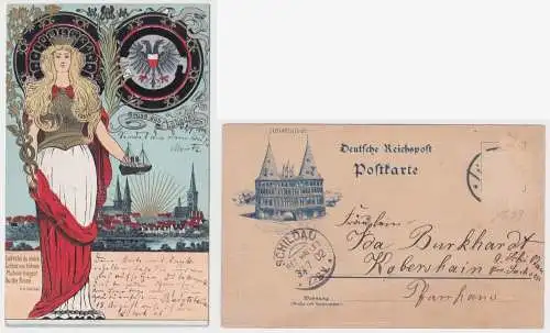 901558 Patriotika Ak Lithographie Gruß aus Lübeck 1902