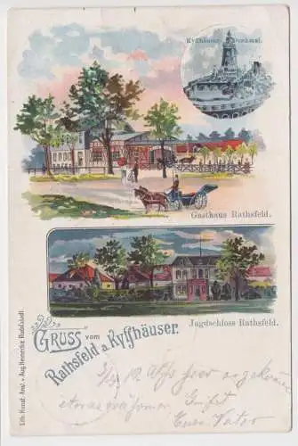 901968 Ak Lithographie Gruß vom Rathsfeld am Kyffhäuser Gasthaus, Jagdschloß1902