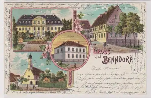 05910 Ak Lithographie Gruß aus Benndorf Gasthof, Schule usw. 1902