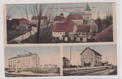 99564 Mehrbild Ak Gruß aus Langenleuba Oberhain Bahnhof, Kirche, Schule um 1910