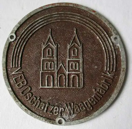 Typen Reklame Metall Plakette VEB Oschatzer Waagenfabrik (116639)