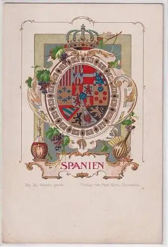 84723 Wappen Ak Lithographie Königreich Spanien um 1900