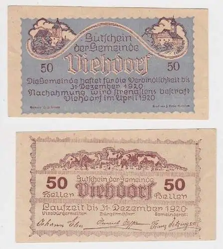 50 Heller Banknote Notgeld der Gemeinde Viehdorf 1920 (167562)