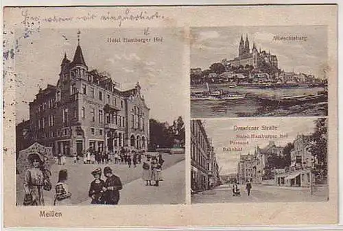 05097 Feldpost Ak Meißen Hotel Hamburger Hof usw. 1915