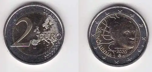 2 Euro Bi-Metall Münze Finnland 100. Geburtstag Väinö Linna 2020 (167537)