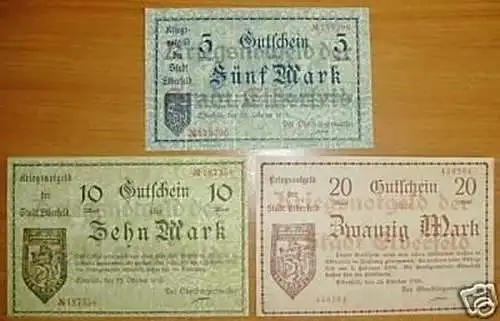 3 Banknoten Kriegsnotgeld Stadt Elberfeld 1918